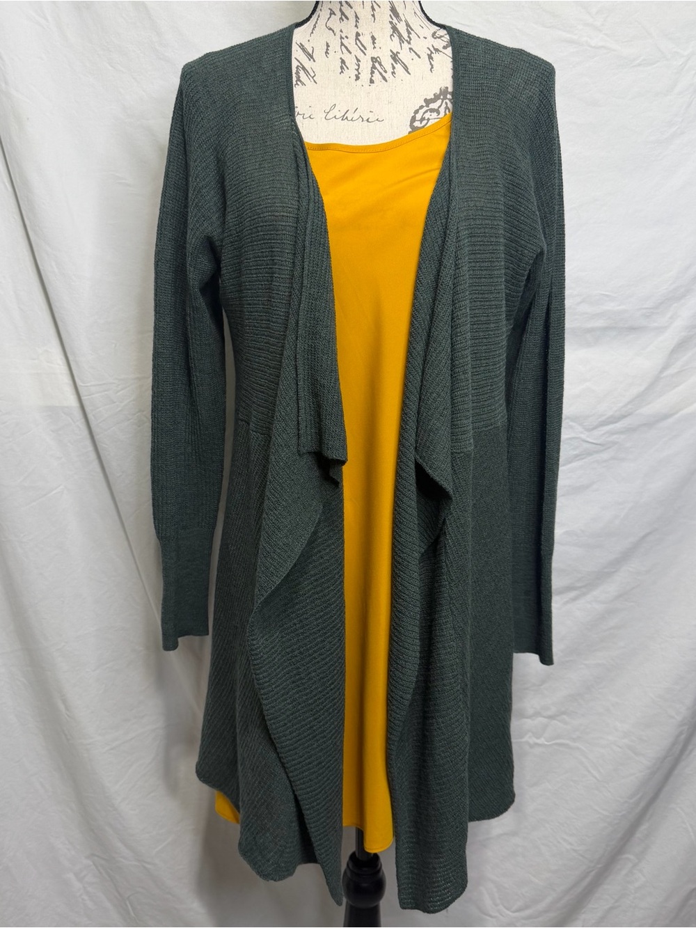 Eileen Fisher Wool Open Front Ribbed Waterfall Lagenlook Cardigan Size M